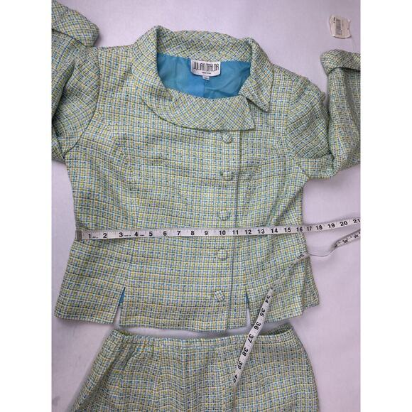Light Academia Julian Taylor Tweed Skirt Suit Blazer Plaid Blue Yellow Size 8P - Picture 3 of 11